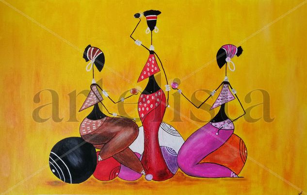 Ceremonia de mujeres africanas (Ceremony of African women) Acrylic Canvas Figure Painting