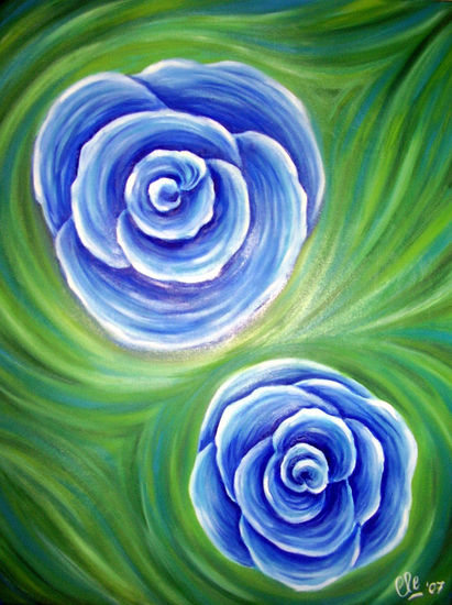 Blue roses Óleo Lienzo Floral