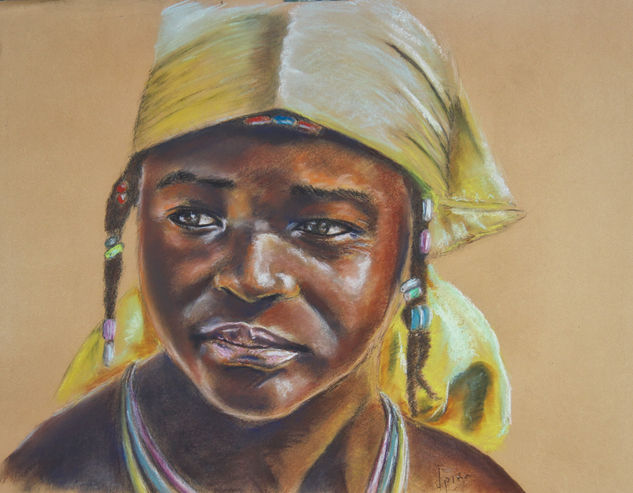 Joven africana Pastel Paper Portrait