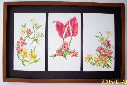 Triptico de Anturios Oil Canvas Floral Painting