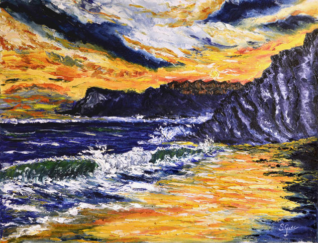 Playa de Sopelana al ocaso Oil Canvas Marine Painting