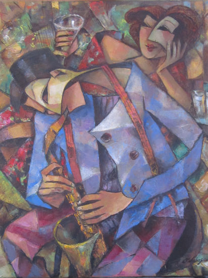 SAXOFONISTA POR HORAS Óleo Lienzo Figura