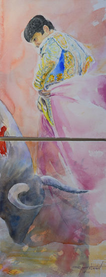 Leocadio díptico Watercolour Paper Figure Painting