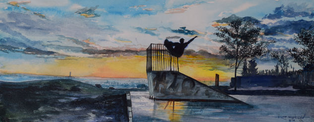 Monopatín Guzman Watercolour Paper Landscaping