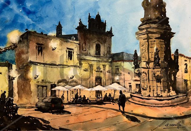 Piazza Salandra (Italia) Acuarela Papel Paisaje