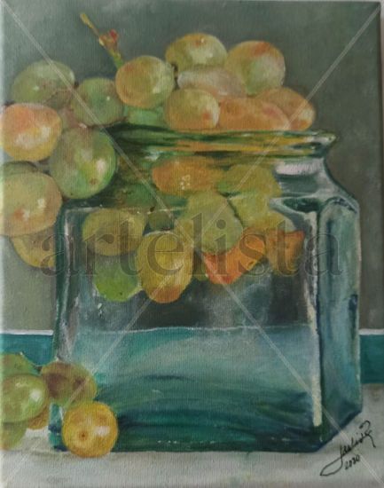 Uvas en tarro de cristal Oil Canvas Still Life Paintings