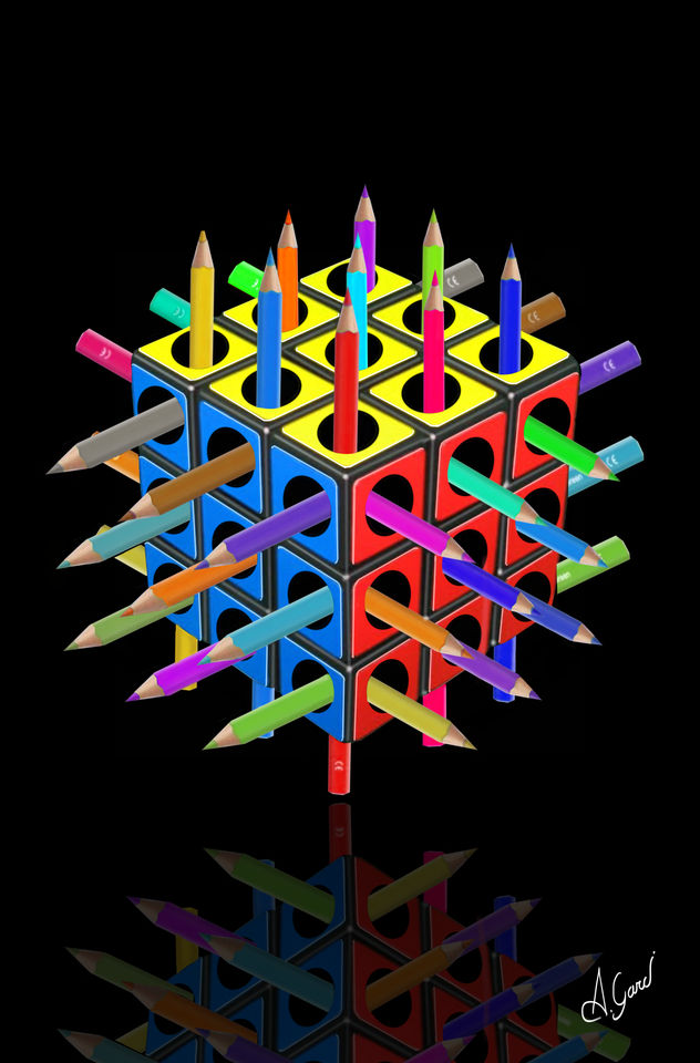 Rubik perforado con pinturas