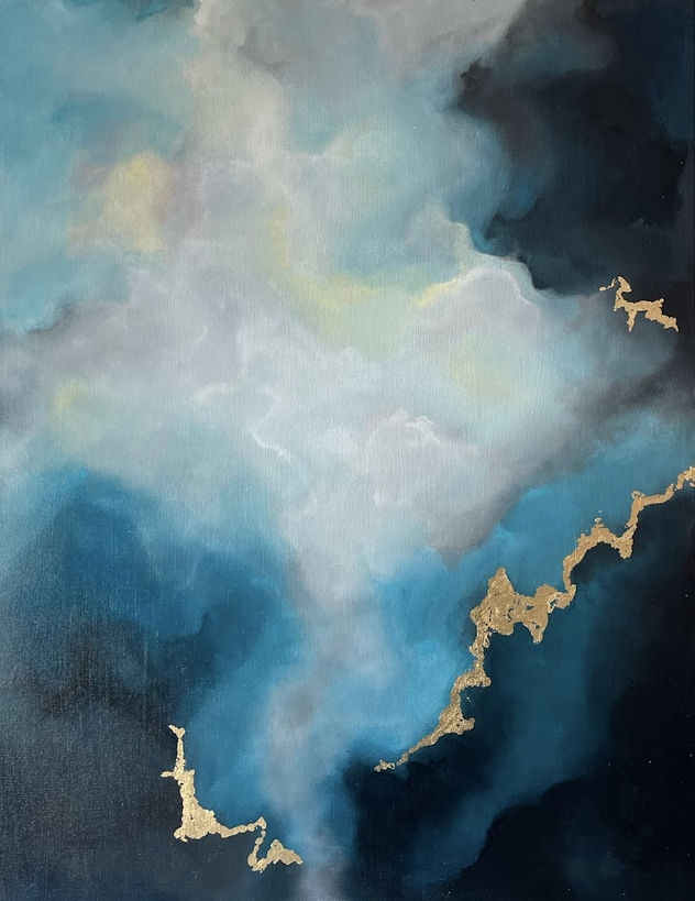 ABSTRACTO OBRA ORIGINAL CIELO AZUL CON ORO
