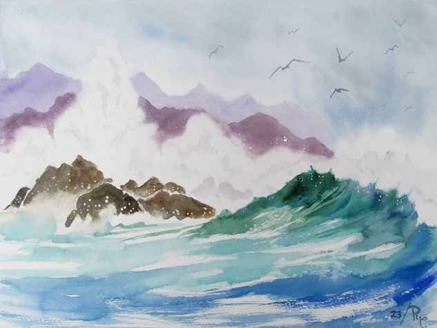 grandes olas Watercolour Paper Marine Painting