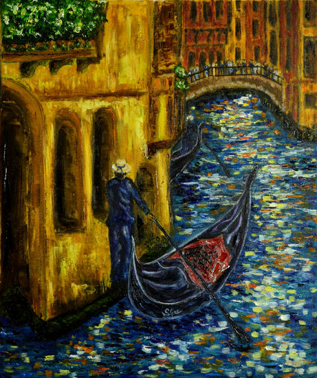 La espera del gondolero Oil Canvas Figure Painting