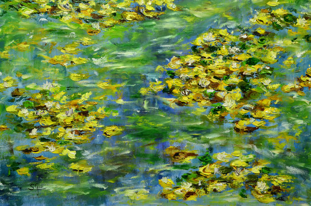 Nenufares dorados Oil Canvas Floral Painting