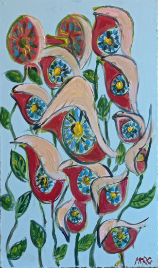 ojos rojos calas, año 2022, constitucion chile. Acrylic Panel Floral Painting