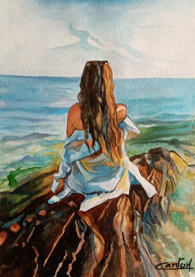 TRANQUILIDAD Watercolour Paper Figure Painting