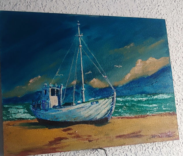 "Junto al mar" Oil Card Marine Painting