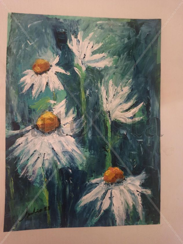 Óleo sobre papel "Margaritas"