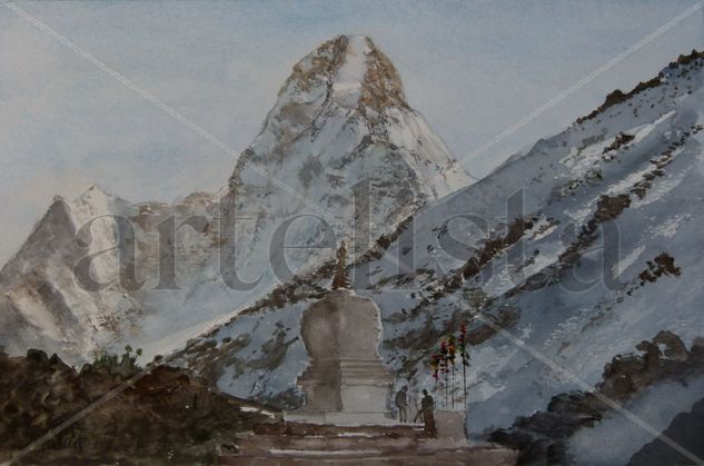 Ama Dablam-La Señora de la Perla Acuarela Papel Paisaje