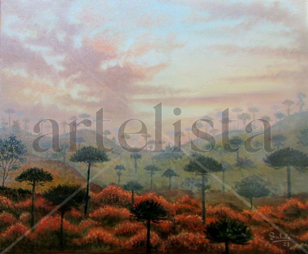 Luz y neblina en el bosque austral. Óleo Lienzo Paisaje