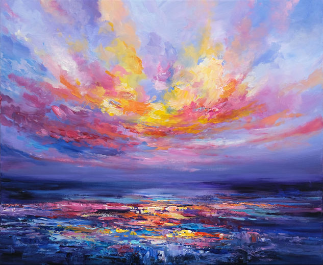 Exuberant Sunset Oil Canvas Marine Painting