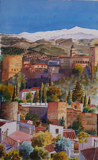 Muralla Zirí, Alhambra y sierra Nevada Watercolour Paper Landscaping