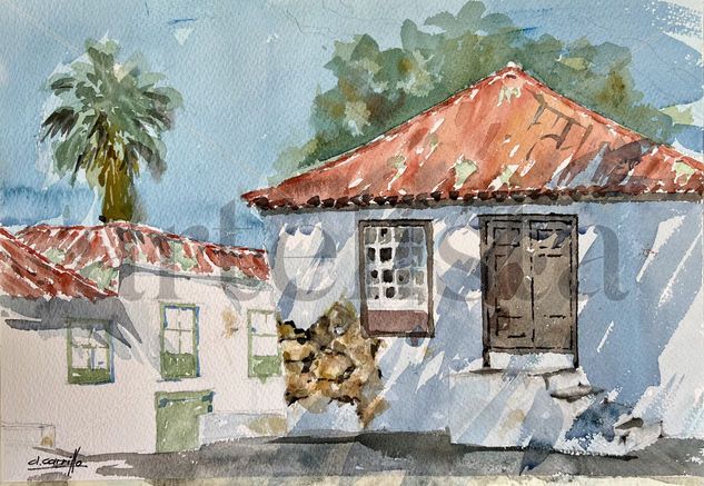 Casas antiguas en Tenerife Acuarela Papel Paisaje