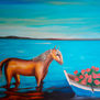 horse in the sea smelling roses