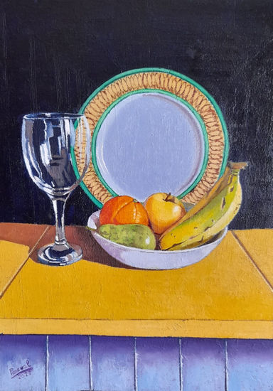 PLATO CON FRUTA Oil Panel Still Life Paintings