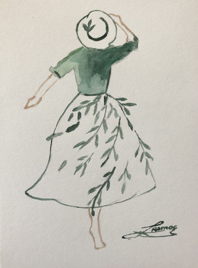 Chica de verde Watercolour Paper Figure Painting