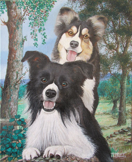 QUEEN y KOA - Border collie Oil Canvas Figure Painting