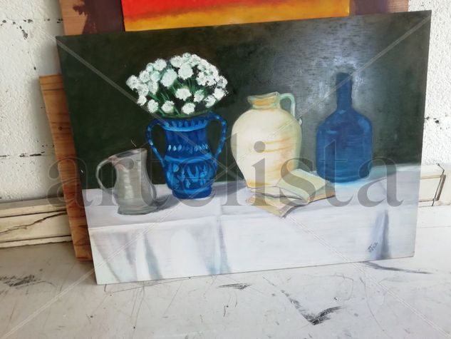 Bodegón de azules Oil Panel Still Life Paintings