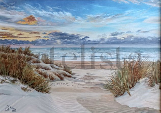 Atardecer en la playa Oil Canvas Landscaping