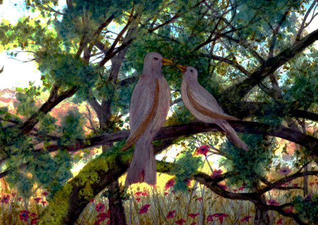 Amour des oiseaux Acuarela Papel Animales