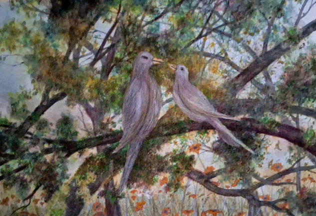 Amour des oiseaux Acuarela Papel Animales