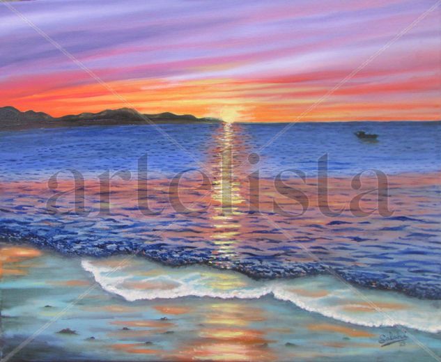 Puesta de sol en el Pacífico. Oil Canvas Marine Painting