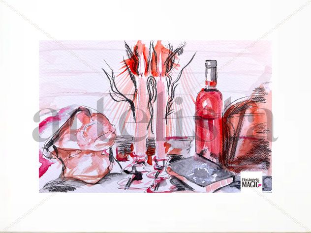 Mesa de Shabbat Pintura Acrílico Original / Naturaleza muerta / Velas de Shabat / Jerusalén / Arte judío / Judaica / Israel