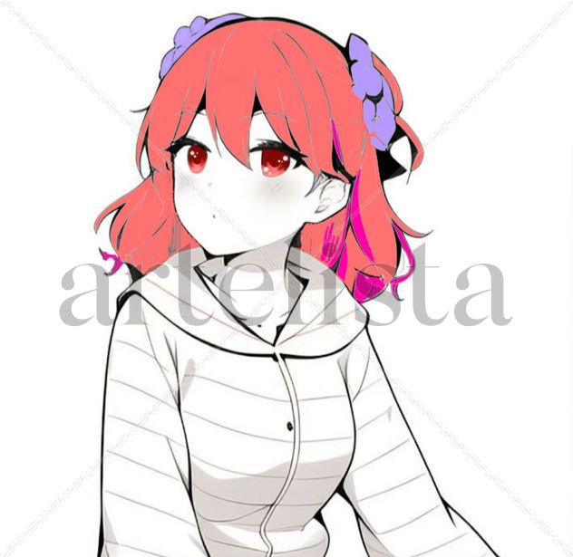 a girl with pink hair and pink eyes