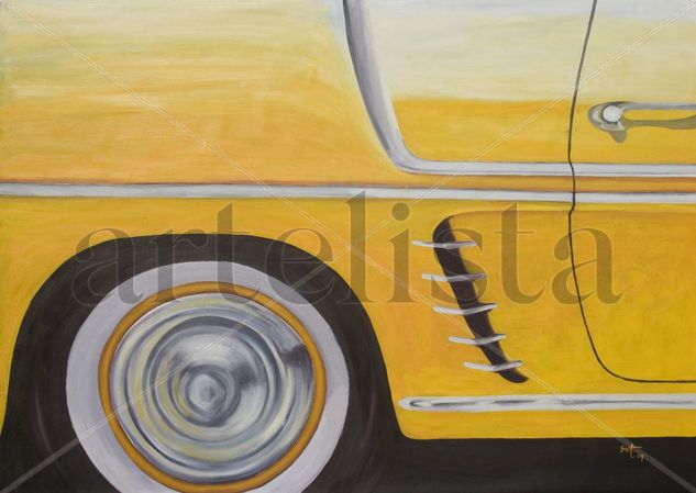 Renault Floride Cabriolet Oil Canvas Figure Painting