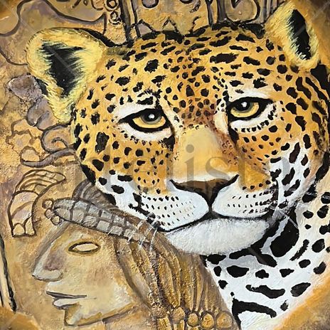 Jaguar y estela maya