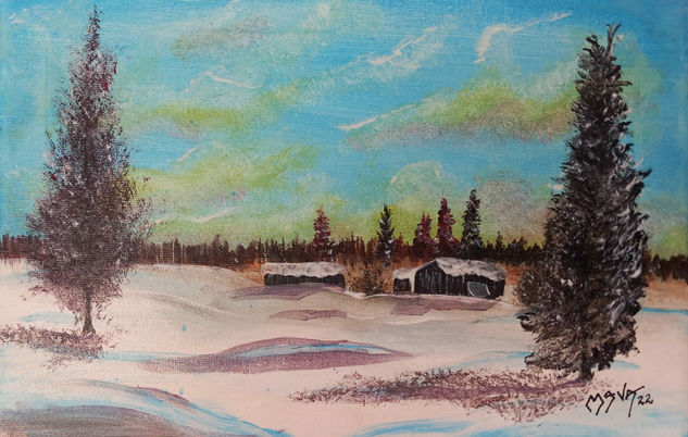 Casita en la Nieve Acrylic Canvas Landscaping