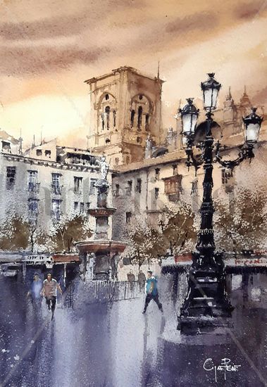 Plaza Bib Rambla Granada-España Watercolour Paper Landscaping