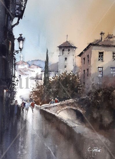 Carrera del Darro Granada-España Acuarela Papel Paisaje