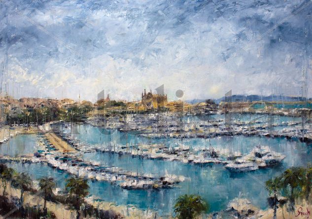 Puerto de Palma de Mallorca Oil Canvas Marine Painting