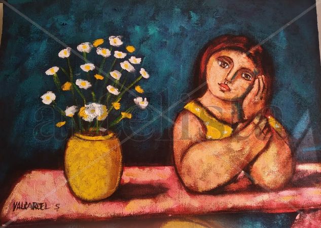 Mujer con flores Acrylic Others Figure Painting