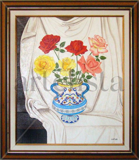 JARRON CON ROSAS Oil Canvas Floral Painting