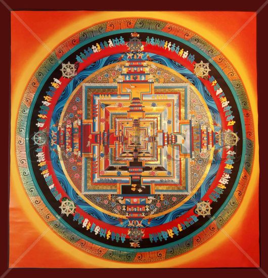 Kalachakra Mandala Thangka Gouache Lienzo Figura