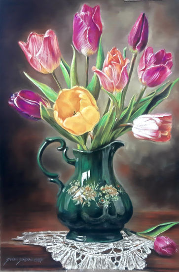 jarron verde Oil Canvas Floral Painting