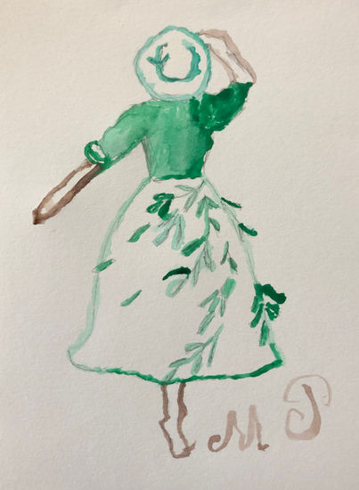 Chica de verde Watercolour Paper Figure Painting