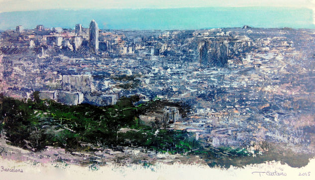 Barcelona desde el Tibidabo Oil Paper Landscaping