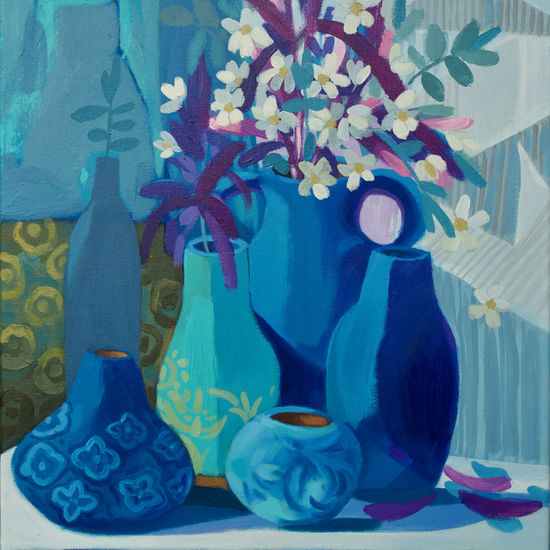 Bodegón azul con flores Acrylic Canvas Still Life Paintings