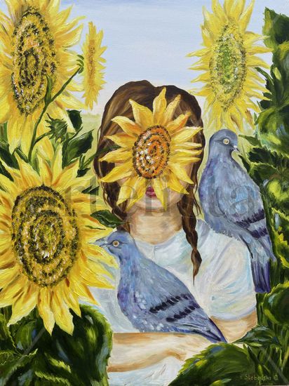 Los girasoles beben el calor del sol Oil Canvas Floral Painting