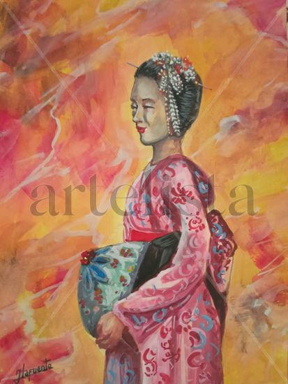 Geisha 2 Acrylic Paper Figure Painting